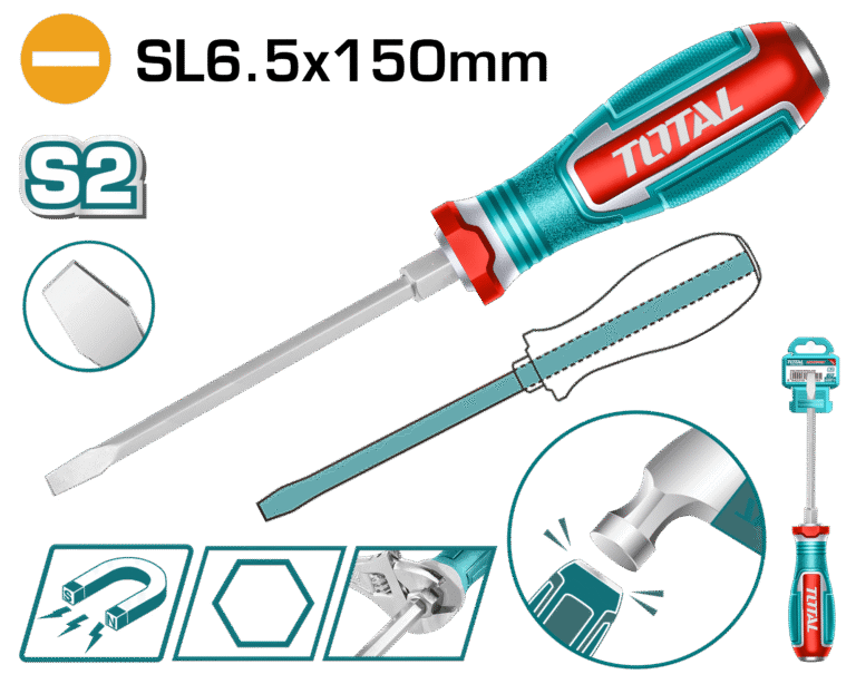 TOTAL Slotted Go-Through Screwdriver SL6.5 – 150mm Magnetic S2 Steel (TGTSL6150)
