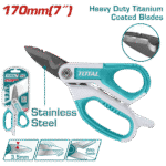TOTAL Electrician’s Scissors – 170mm - 7" with Wire Stripper & Cable Cutter (THES051708)