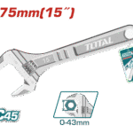 TOTAL Adjustable Wrench 15" – 375mm Length, 0–43mm Jaw, Carbon Steel (THT1010153)