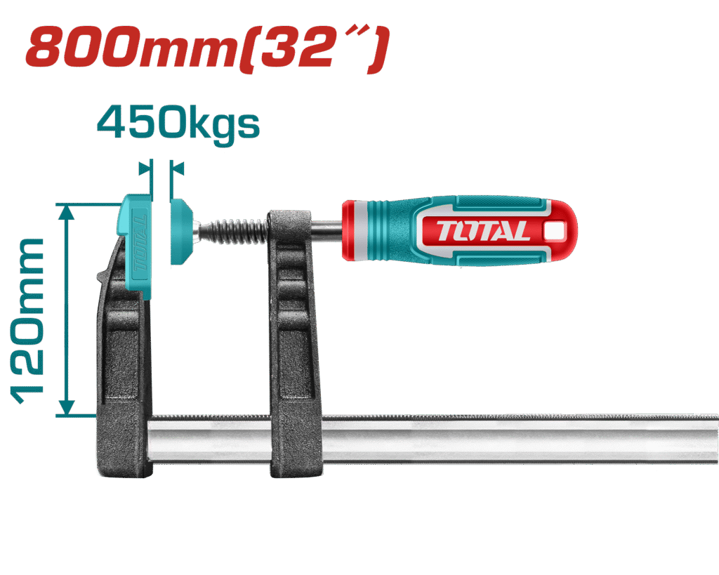 TOTAL F-Clamp with Plastic Handle 800mm / 32" – Heavy-Duty 450KG Clamping Force (THT1321204)