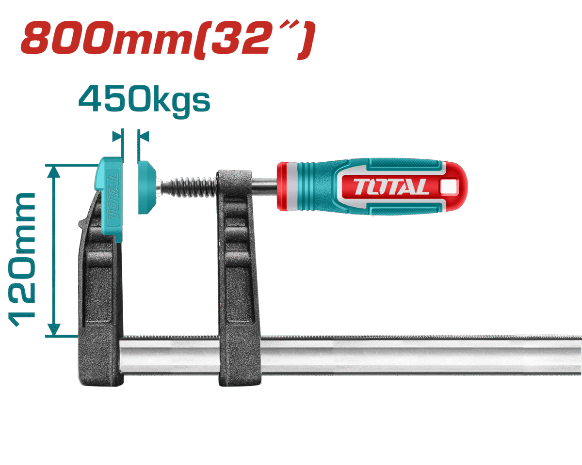 TOTAL F-Clamp with Plastic Handle 800mm / 32" – Heavy-Duty 450KG Clamping Force (THT1321204)