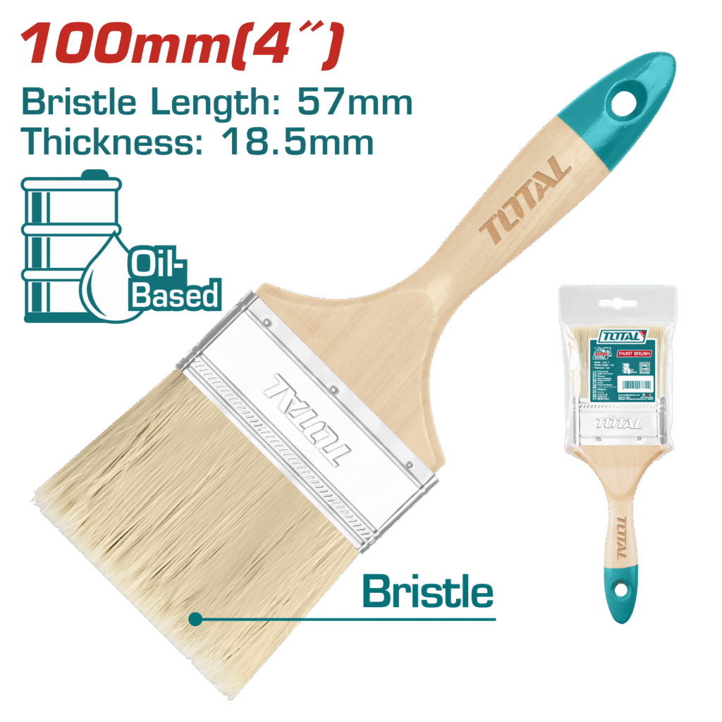 TOTAL Paint Brush 100mm | 4" – Wooden Handle, Heavy-Duty Bristles (THT84041)