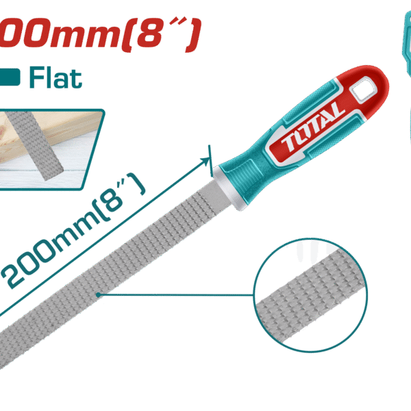 TOTAL Flat Wood File 200mm (8") – Carbon Steel, Durable Hand File for Woodworking (THT91586)