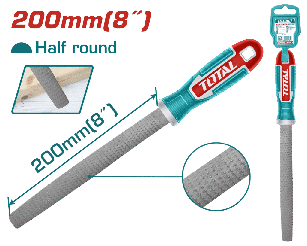 TOTAL Half Round Wood File 200mm (8") – Carbon Steel, Dual-Surface Hand File (THT91686)