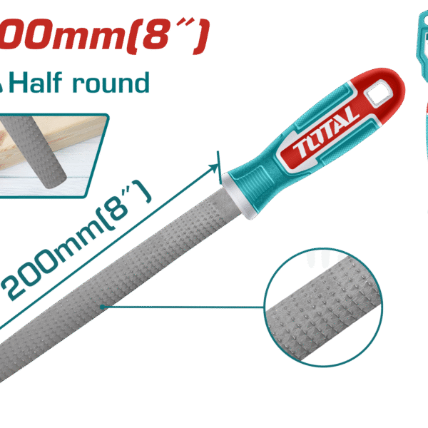 TOTAL Half Round Wood File 200mm (8") – Carbon Steel, Dual-Surface Hand File (THT91686)