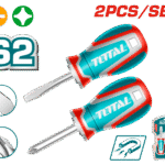 TOTAL 2 Pcs Screwdriver Set – S2 Steel, Magnetic Tip, 38mm Stubby, SL6.5 & PH2 (TKSDS2226)