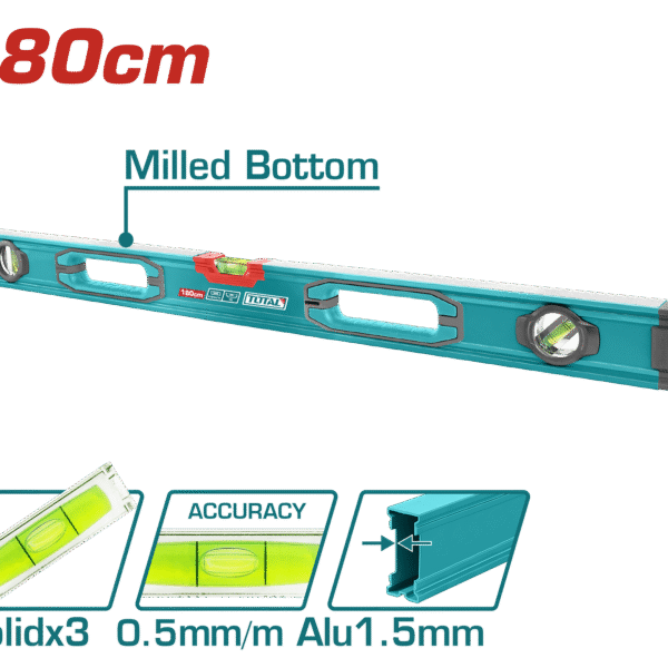 TOTAL Spirit Level 180cm – V-Slot, Double Side Milled, High Accuracy (TMT218028)