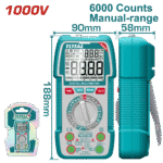 TOTAL Digital Multimeter 1000V – TRMS 6000 Counts, DC/AC Voltage & Current, NCV, Backlight & Flashlight (TMT5310002)