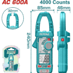 TOTAL Digital AC Clamp Meter 600A – TRMS 4000 Counts, Voltage, Resistance, Capacitance & Frequency (TMT766001)