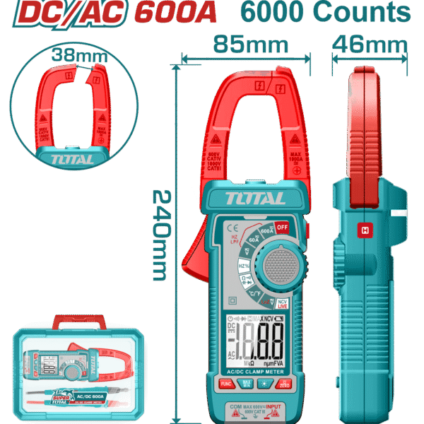 كلامب ميتر 600 أمبير DC/AC - بعداد 6000 TRMS مع قياس الحرارة والتردد والتيار اللحظي من توتال (TMT766002)
