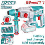 TOTAL Cordless Rotary Hammer 20V – SDS Plus, Brushless Motor, 2.5J Impact, Battery & Charger Sold Separately (TRHLI20268)