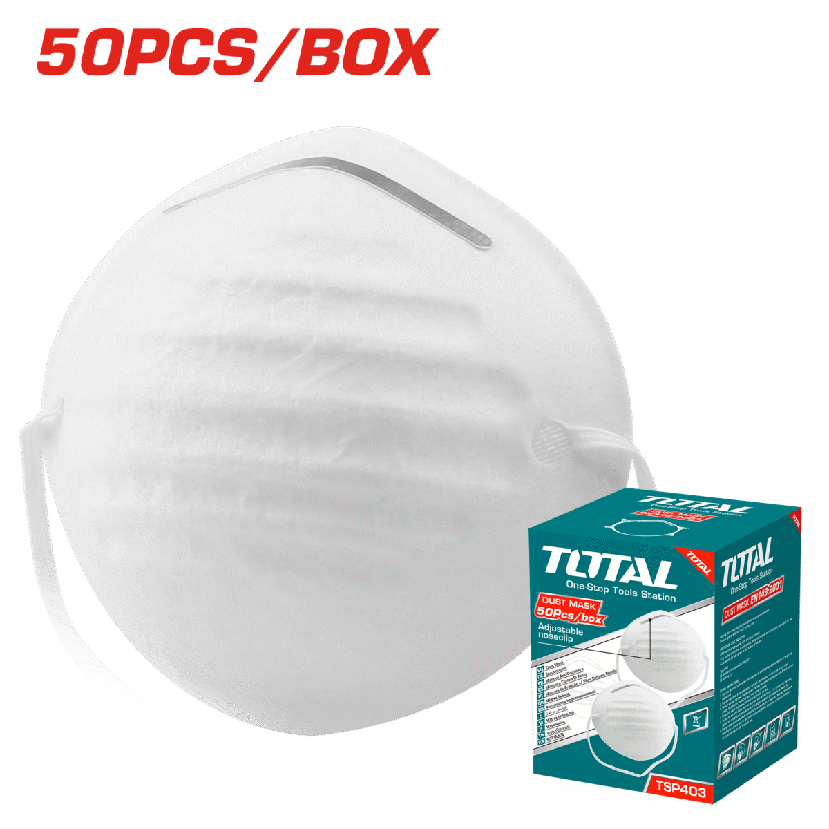 TOTAL Dust Mask – 50 Pcs | Comfortable Fit with Adjustable Nose Clip (TSP403)