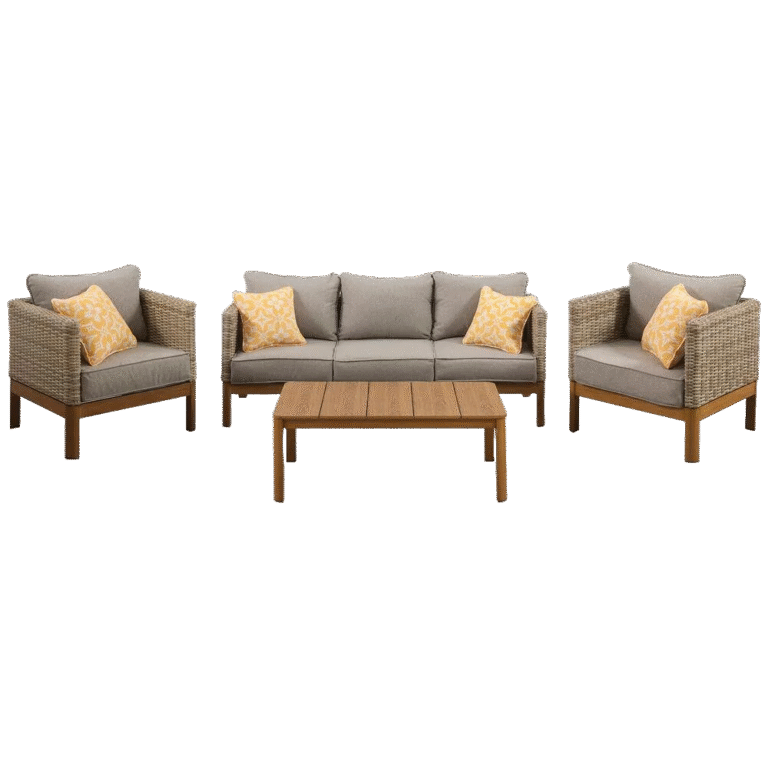 Aluminum Outdoor Sofa Set with Woven Arms & Coffee Table – Grey or Black