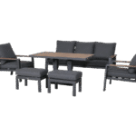 Sicily Outdoor Sofa Set with Rising Table & Footstools – Charcoal & White