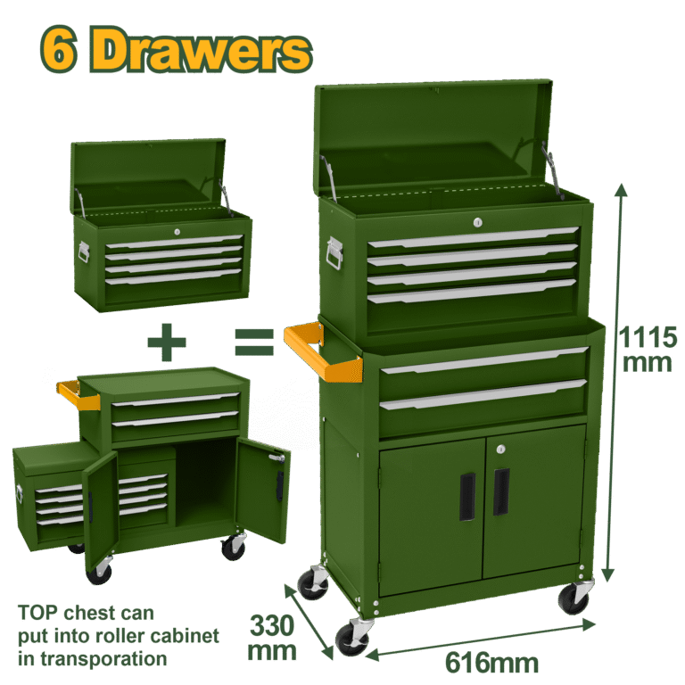 JADEVER 6-Drawer Steel Chest and Roller Cabinet – Heavy Duty Tool Storage (JDCS4A08)