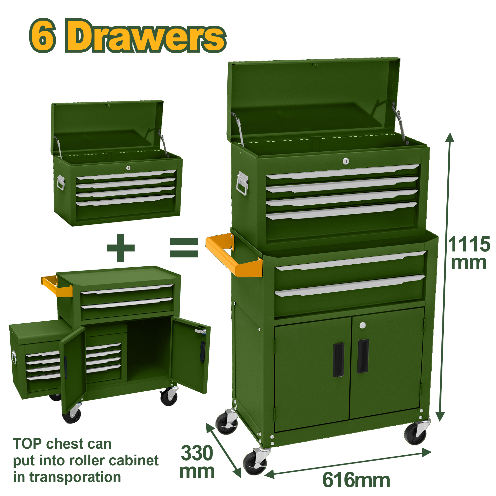 JADEVER 6-Drawer Steel Chest and Roller Cabinet – Heavy Duty Tool Storage (JDCS4A08)