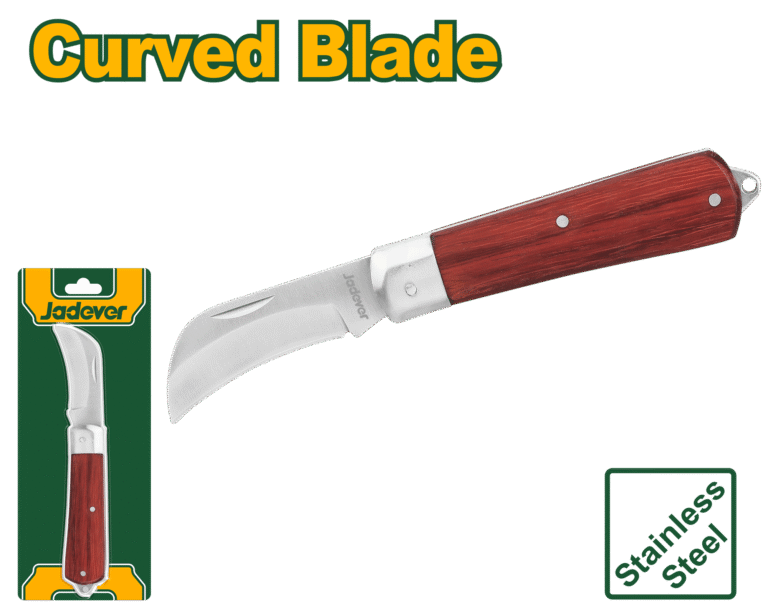 JADEVER Cable Stripping Knife with Bent Head and Wooden Handle – 198mm (JDCSK3602)