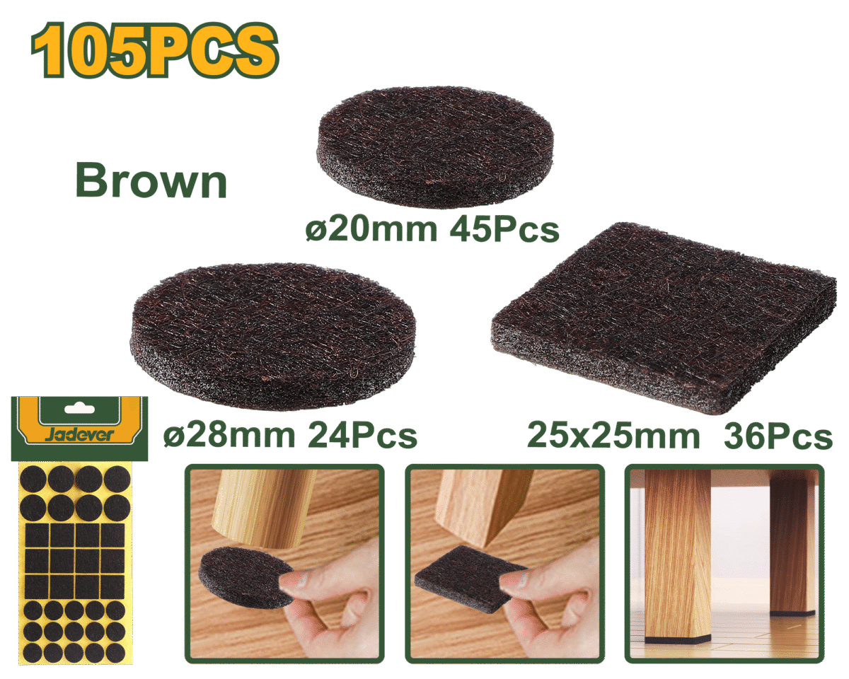 JADEVER Self Adhesive Pads Set – 105pcs, Mixed Sizes, Brown, 3mm Thick (JDPAS4111)