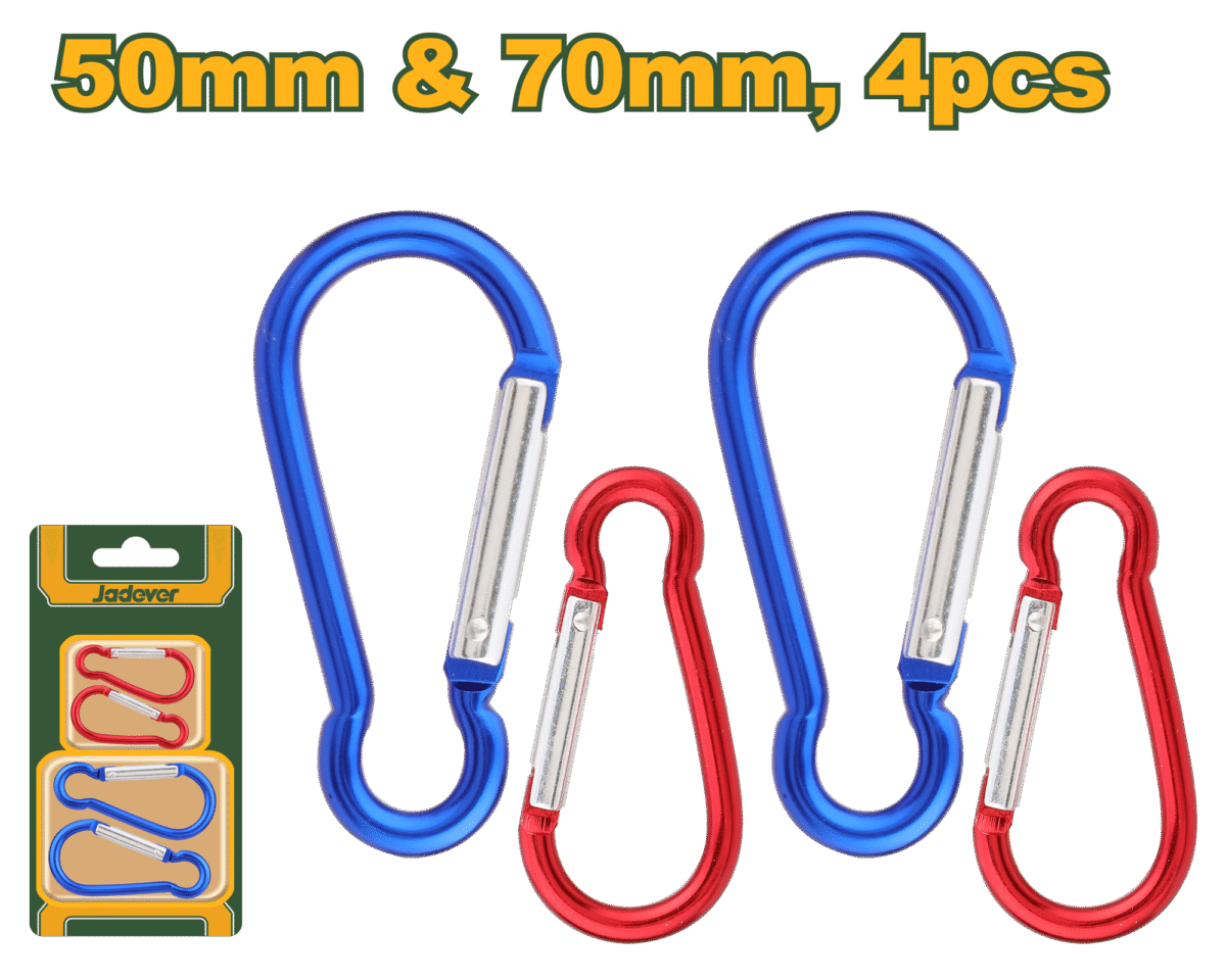 JADEVER Aluminum Carabiner Set – 4 Pcs, 50mm & 70mm (JDQL2K01)