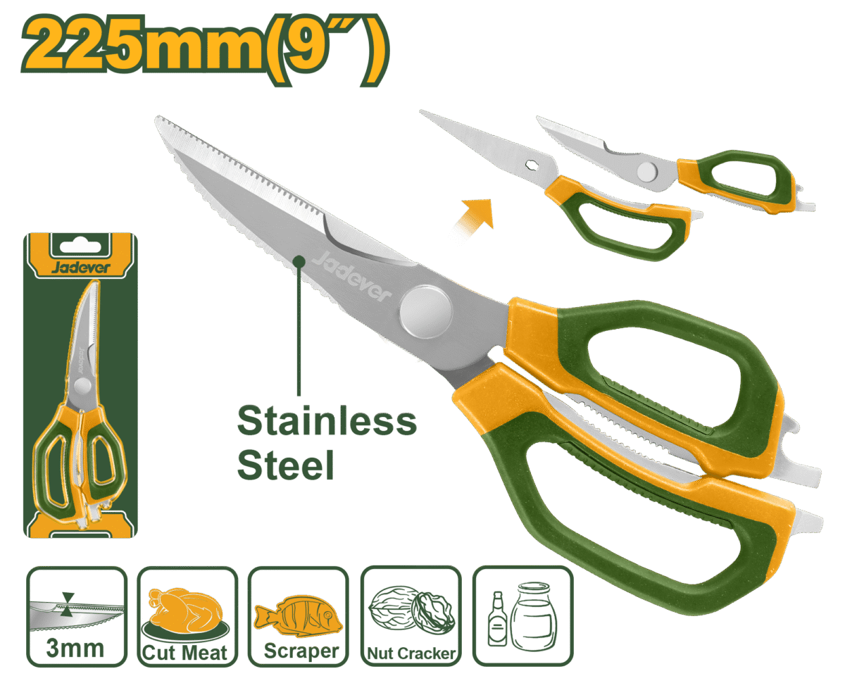 JADEVER Multi-Function Kitchen Scissors – Stainless Steel 225mm (JDSX1605)