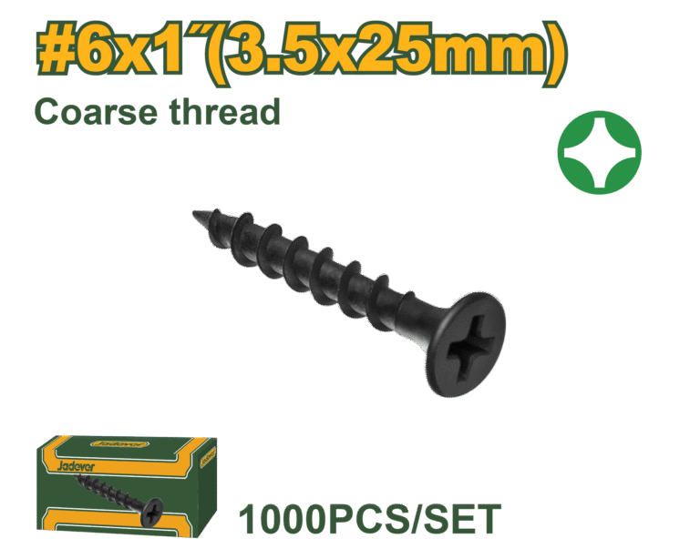 JADEVER Drywall Screws #6×1" (3.5×25mm) – Coarse Thread, Black Phosphated Finish (JDXS1512Z)