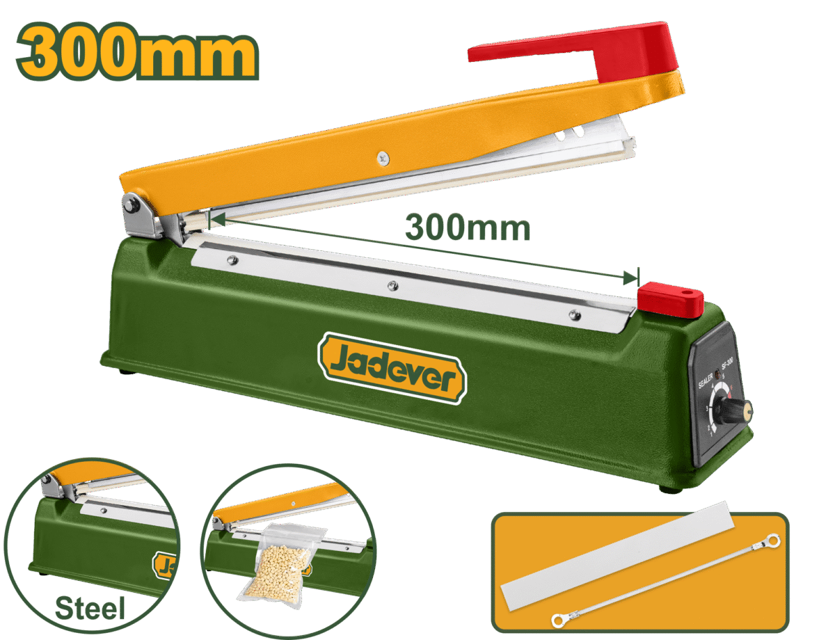 JADEVER Impulse Sealer Machine – 300mm, Adjustable Heat, Iron Body (JDXY1003)