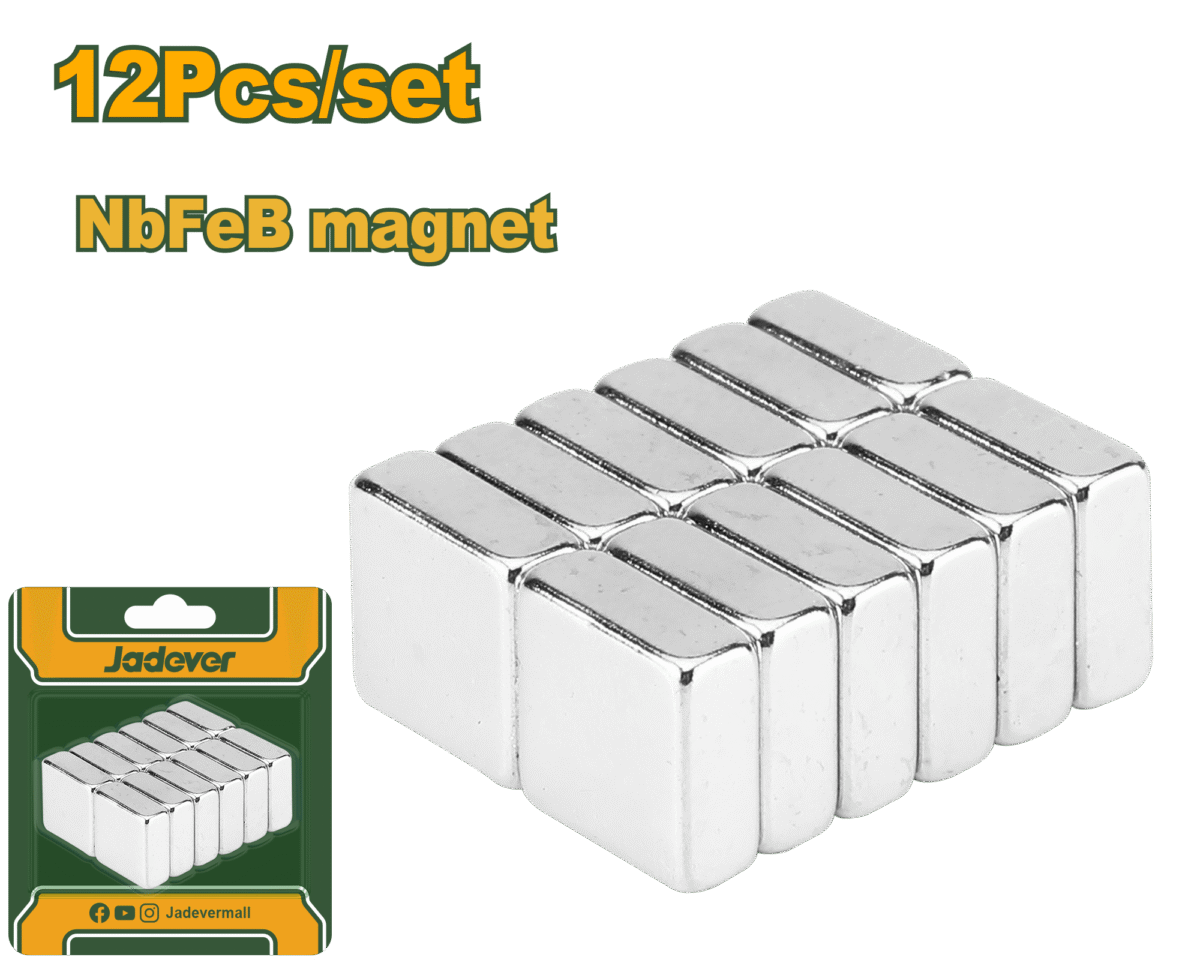 JADEVER 12pcs Neodymium Magnets Set – 10x10x104mm, Nickel Plated (JDZE1K12)
