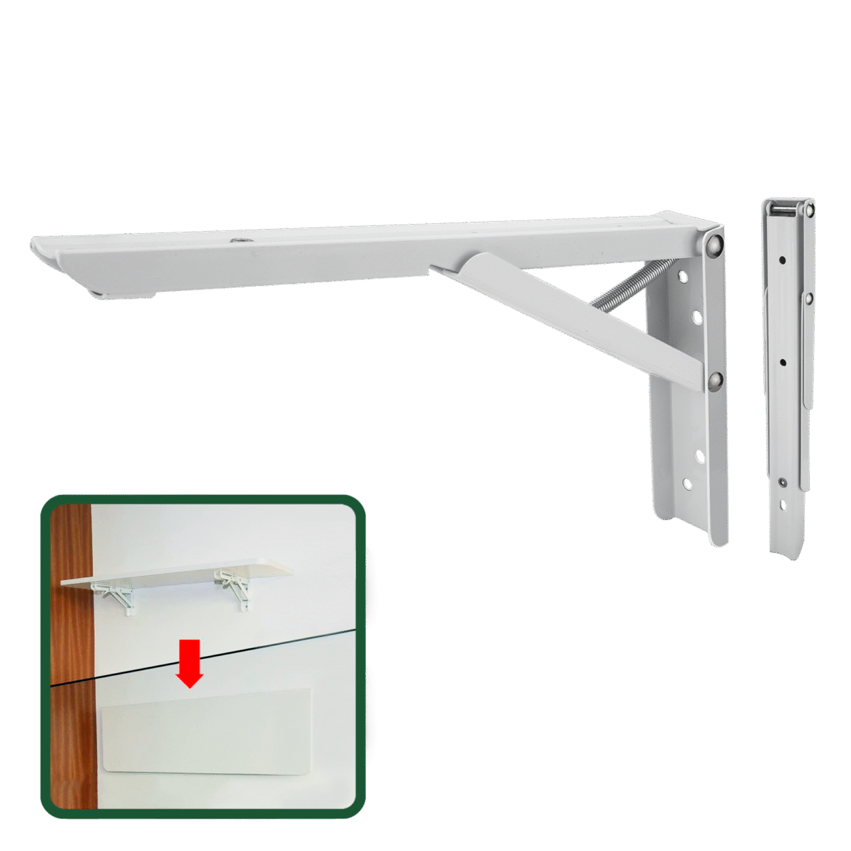 JADEVER Heavy-Duty Folding Bracket – 10" & 12" – White Steel Shelf Support (JDZJ631)