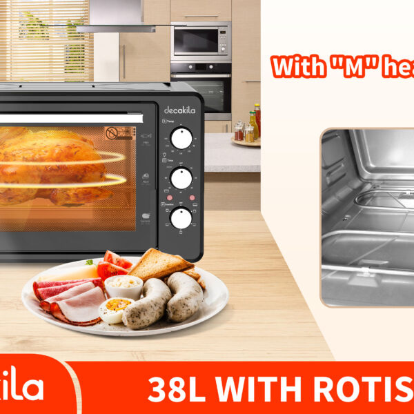 Decakila Toaster Oven 38L – 1600W with Rotisserie & Timer Function (KEEV024B)