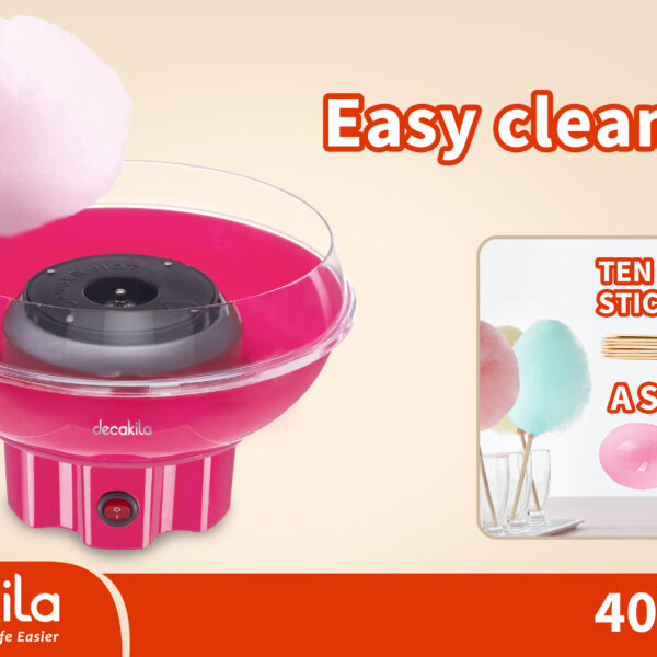Decakila Cotton Candy Maker – 400W, 25cm Bowl, Pink (KETT018R)