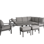 Aluminium Outdoor Corner Sofa Set with Rising Table, Footstools & Adjustable Recliner
