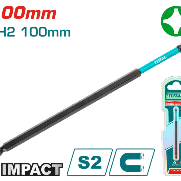 راسية درل مصلب PH2 – طول 100mm، فولاذ S2 مغناطيسي من توتال (TACIM71PH2100)