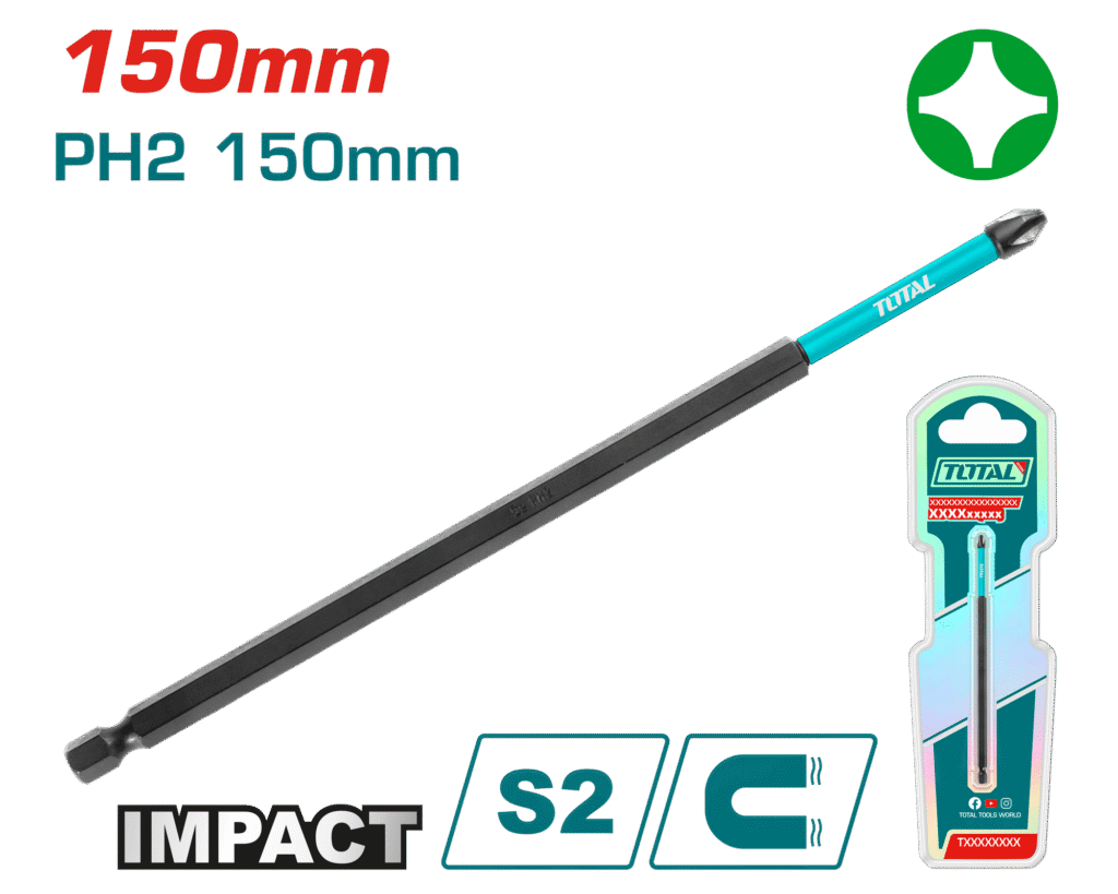 راسية درل مصلب PH2 – طول 150mm، فولاذ S2 مغناطيسي من توتال (TACIM71PH2150)