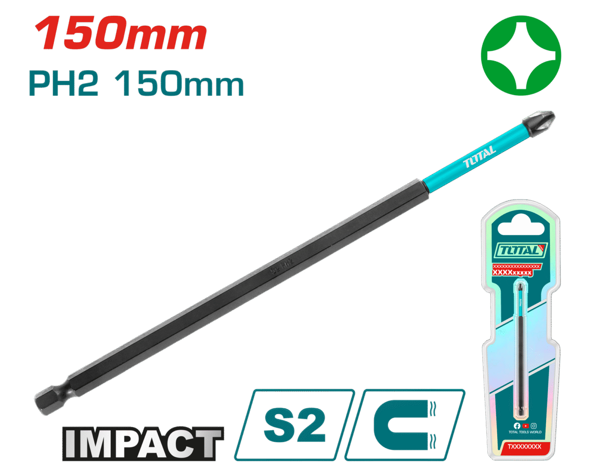 راسية درل مصلب PH2 – طول 150mm، فولاذ S2 مغناطيسي من توتال (TACIM71PH2150)