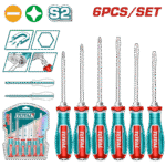 TOTAL 6 Pcs Go-Through Screwdriver Set – Heavy-Duty S2 Steel with Hex Shank (TGTST0606)