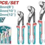 TOTAL 3 Pcs Pump Pliers Set – Cr-V, Black Finish with TPR Comfort Grip (THT2PK231)