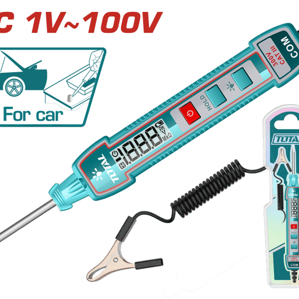 TOTAL Automotive Digital Circuit Tester with Backlight & Flashlight – DC 1-100V, 2700mm Cable (THTS41001)