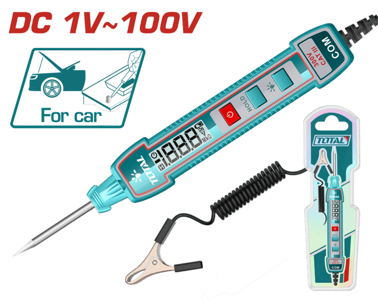 TOTAL Automotive Digital Circuit Tester with Backlight & Flashlight – DC 1-100V, 2700mm Cable (THTS41001)