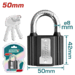 TOTAL 50mm Iron Padlock with Brass Cylinder and Waterproof Cover – Includes 3 Keys (TLK31501)
