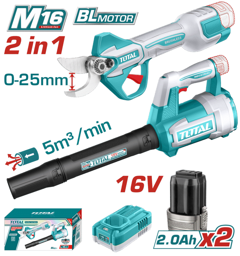 TOTAL Cordless 2pcs Combo Kit – 16V Brushless Gauge Straight Shear & Blower (TOSLI250385)