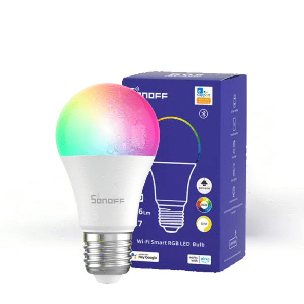 SONOFF | لمبة ذكية Wi-Fi RGB LED – قاعدة E27 – تحكم بالتطبيق والصوت ومزامنة موسيقية وتوفير للطاقة