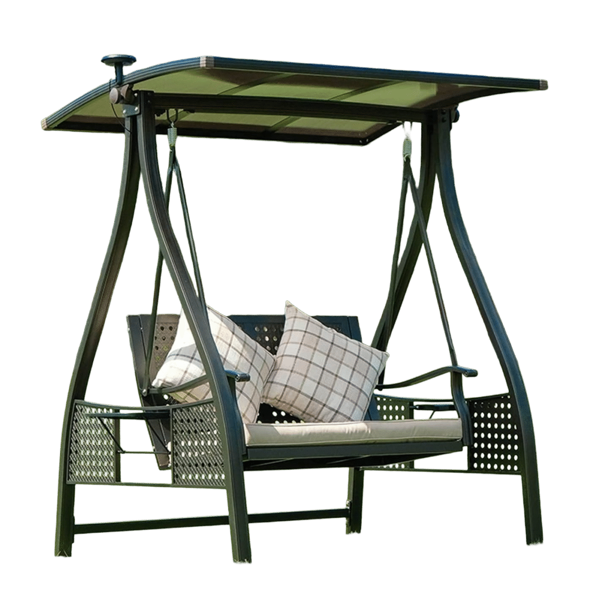 Two-Seat Outdoor Swing with Solar-Powered LED Roof – Aluminum Frame & Cushioned Seating