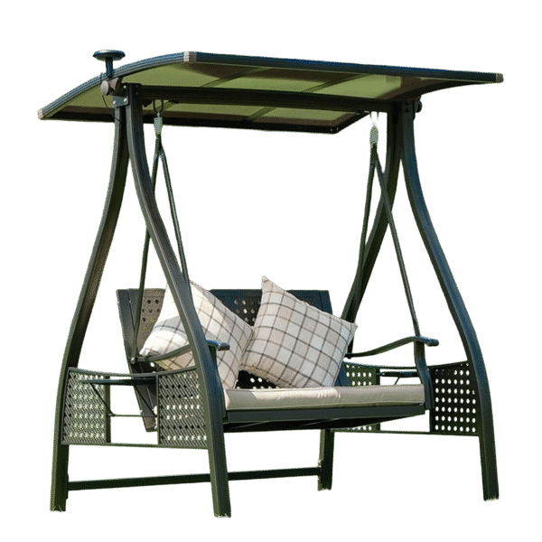 Two-Seat Outdoor Swing with Solar-Powered LED Roof – Aluminum Frame & Cushioned Seating