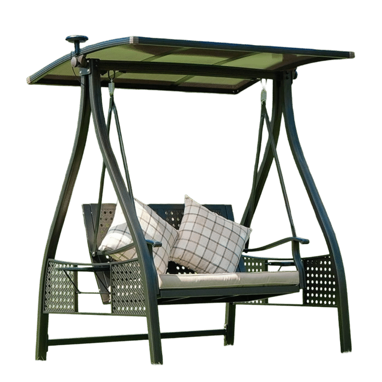 Two-Seat Outdoor Swing with Solar-Powered LED Roof – Aluminum Frame & Cushioned Seating