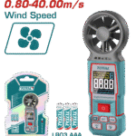 جهاز قياس سرعة الهواء الرقمي – مدى من 0.80 إلى 40.00 م/ث مع إضاءة خلفية وتثبيت للقراءات من توتال (TETAN031)