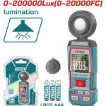 TOTAL Digital Light Luxmeter – 0~200,000 Lux Range, High Accuracy, Wide Spectral Response (TETLU031)