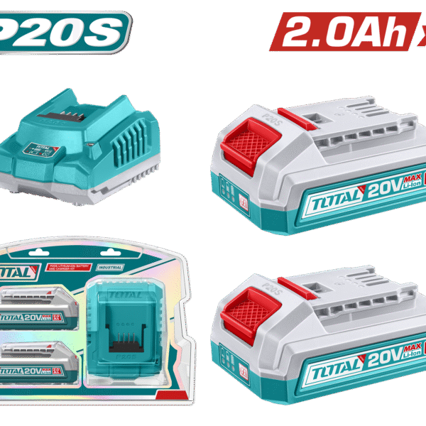 طقم بطارية و شاحن ليثيوم أيون P20S قوة 20 فولت - بطاريتان 2 أمبير + شاحن من توتال (TFBCPK2212)