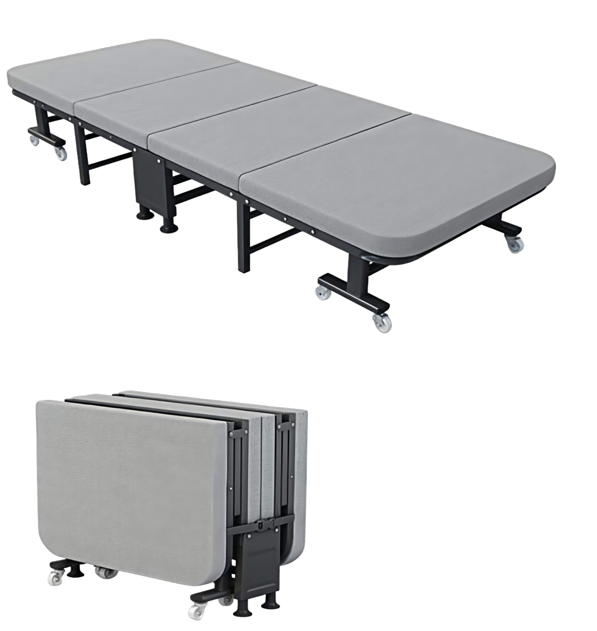 Foldable Guest Bed 190 x 90 cm – Portable Metal Frame with Adjustable Headrest & Wheels – Space-Saving Sofa Bed
