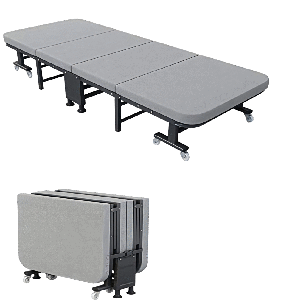 Foldable Guest Bed 190 x 90 cm – Portable Metal Frame with Adjustable Headrest & Wheels – Space-Saving Sofa Bed