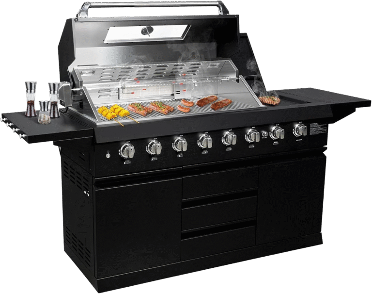 Gas Grill with 6 Burners & Side Shelf – 99,000 BTU Stainless Steel Outdoor BBQ Grill with Viewing Window